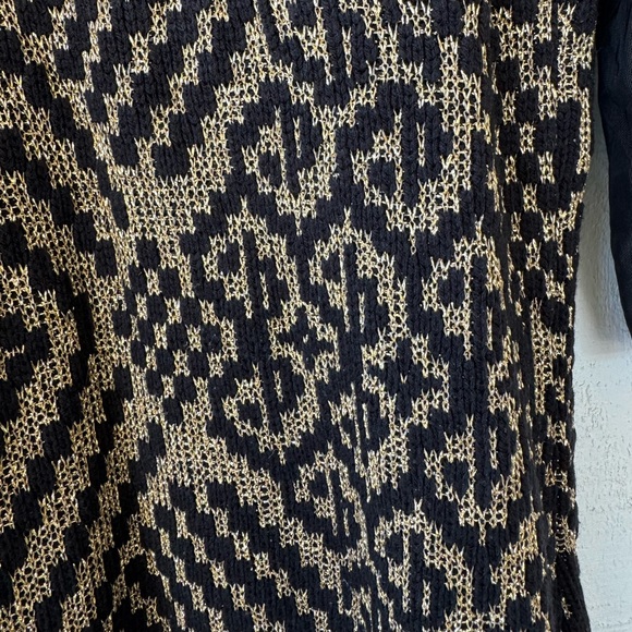 Handmade Sweater Dress Black Gold Metallic Mesh Sz 2X Midi Sweetheart Holiday - Picture 3 of 5